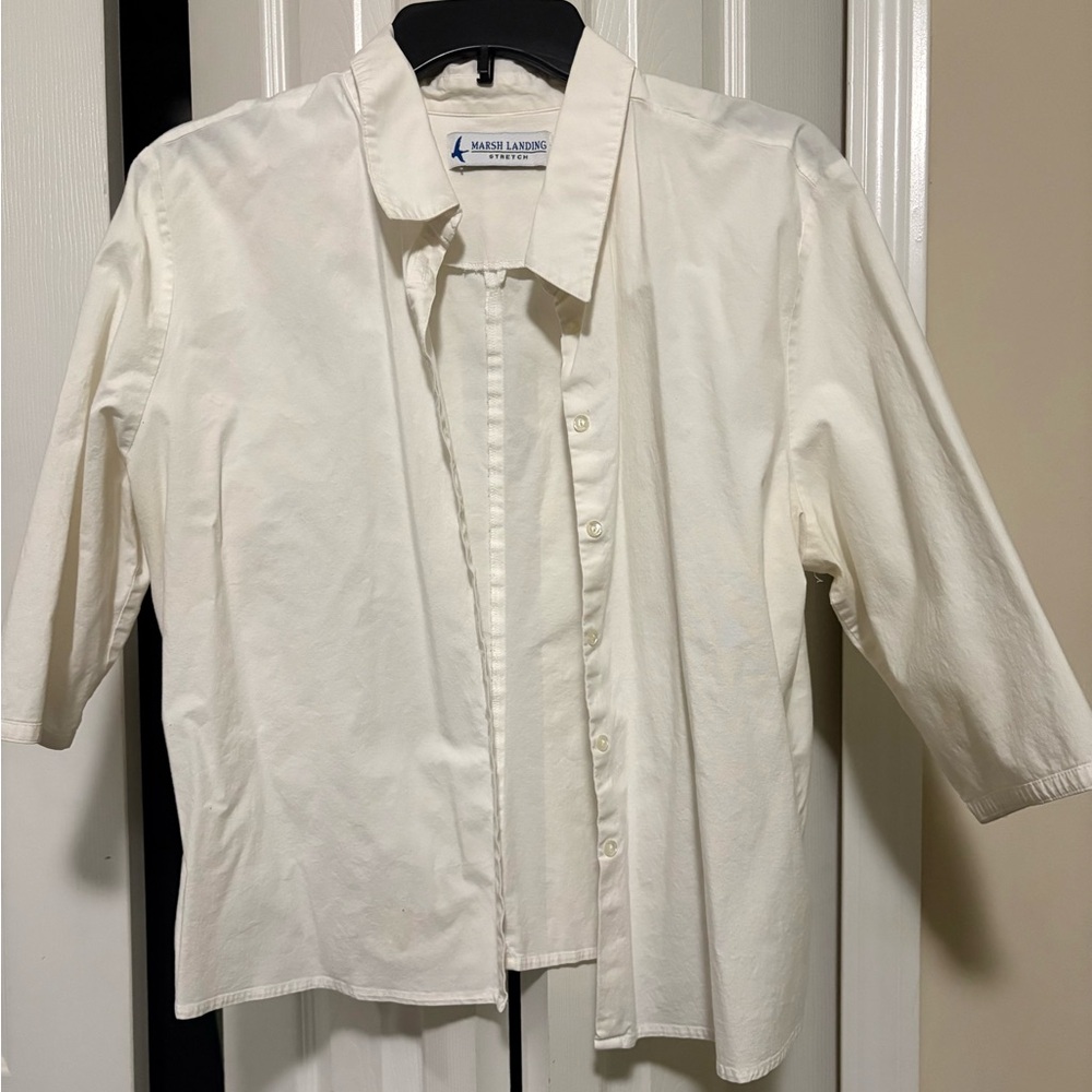 Marsh Landing Cream Stretch Button Down Shirt Sz. XL